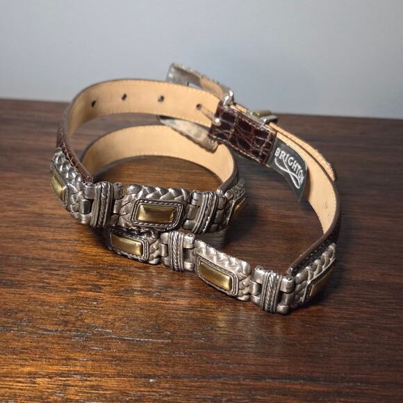 Brighton vtg textured mixed metals brown leather belt M main image 5